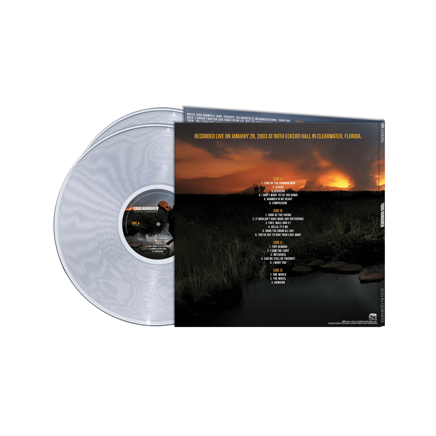 Todd Rundgren - Solo In Clearwater (Clear Double Vinyl LP)