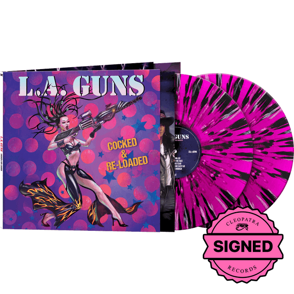 L.A. Guns - Cocked & Re-Loaded (Purple-Black-White Splatter Vinyl - Signed by Phil Lewis and Tracii Guns) - Cleopatra Records