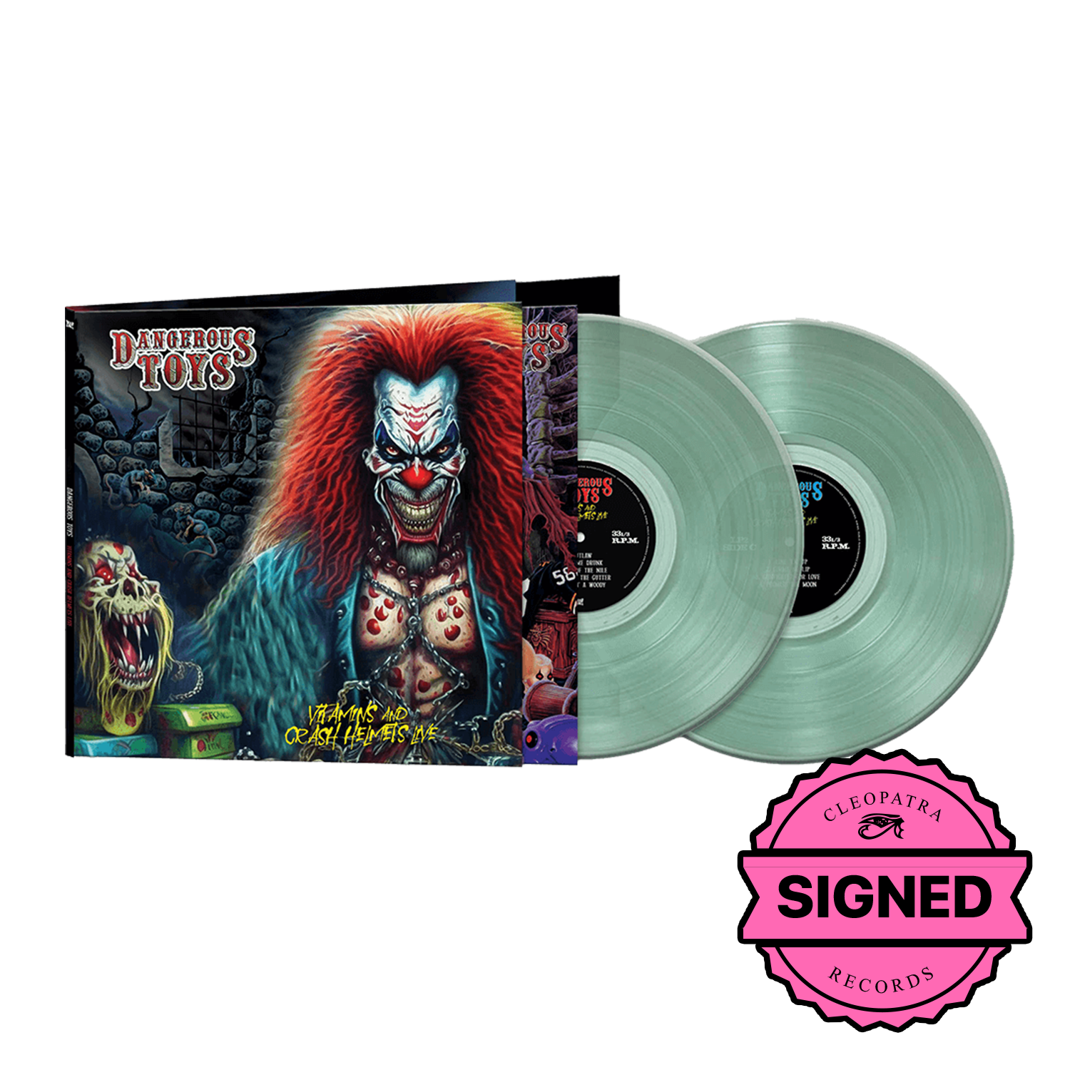 Dangerous Toys - Vitamins & Crash Helmets Live (Coke Bottle Green Double Vinyl LP Signed by CBG, Jason McMaster)
