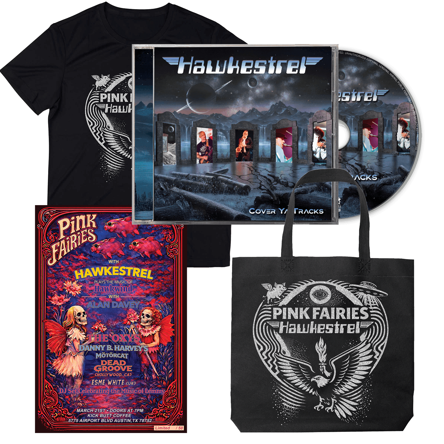 Hawkestrel - Cover Ya Tracks (CD/Shirt/Poster/Tote Bag - Bundle)