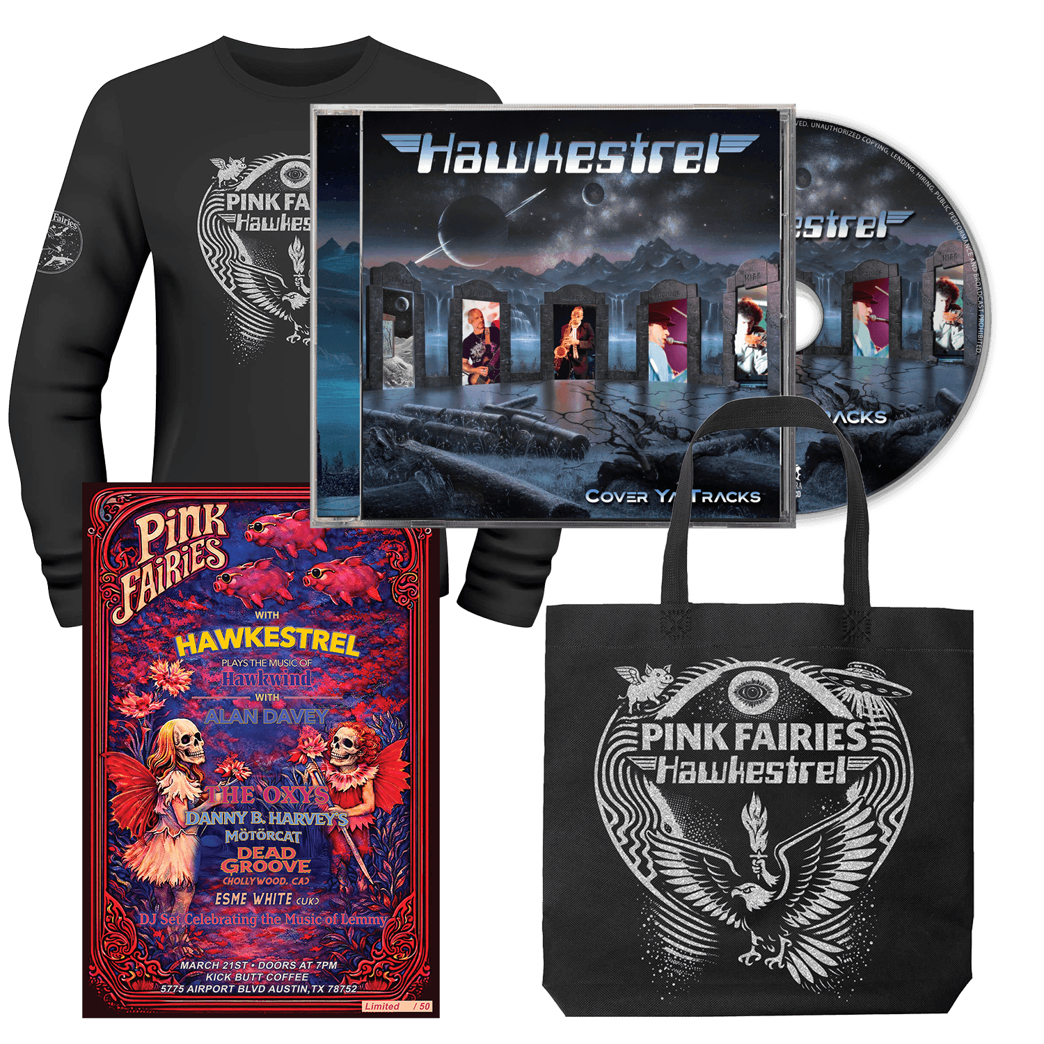 Hawkestrel - Cover Ya Tracks (CD/Shirt/Poster/Tote Bag - Bundle)