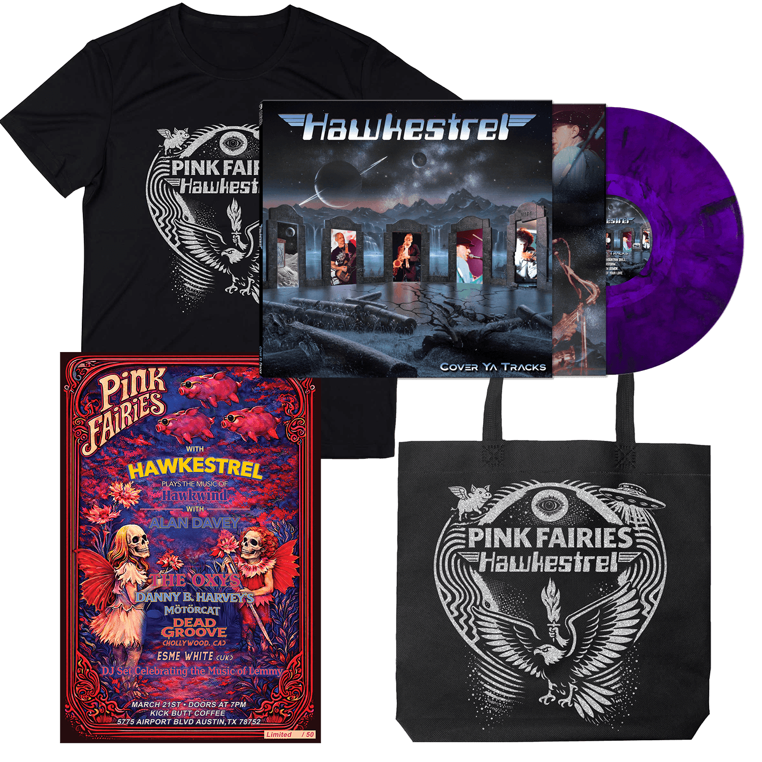 Hawkestrel - Cover Ya Tracks (Vinyl LP/Shirt/Poster/Tote Bag - Bundle)