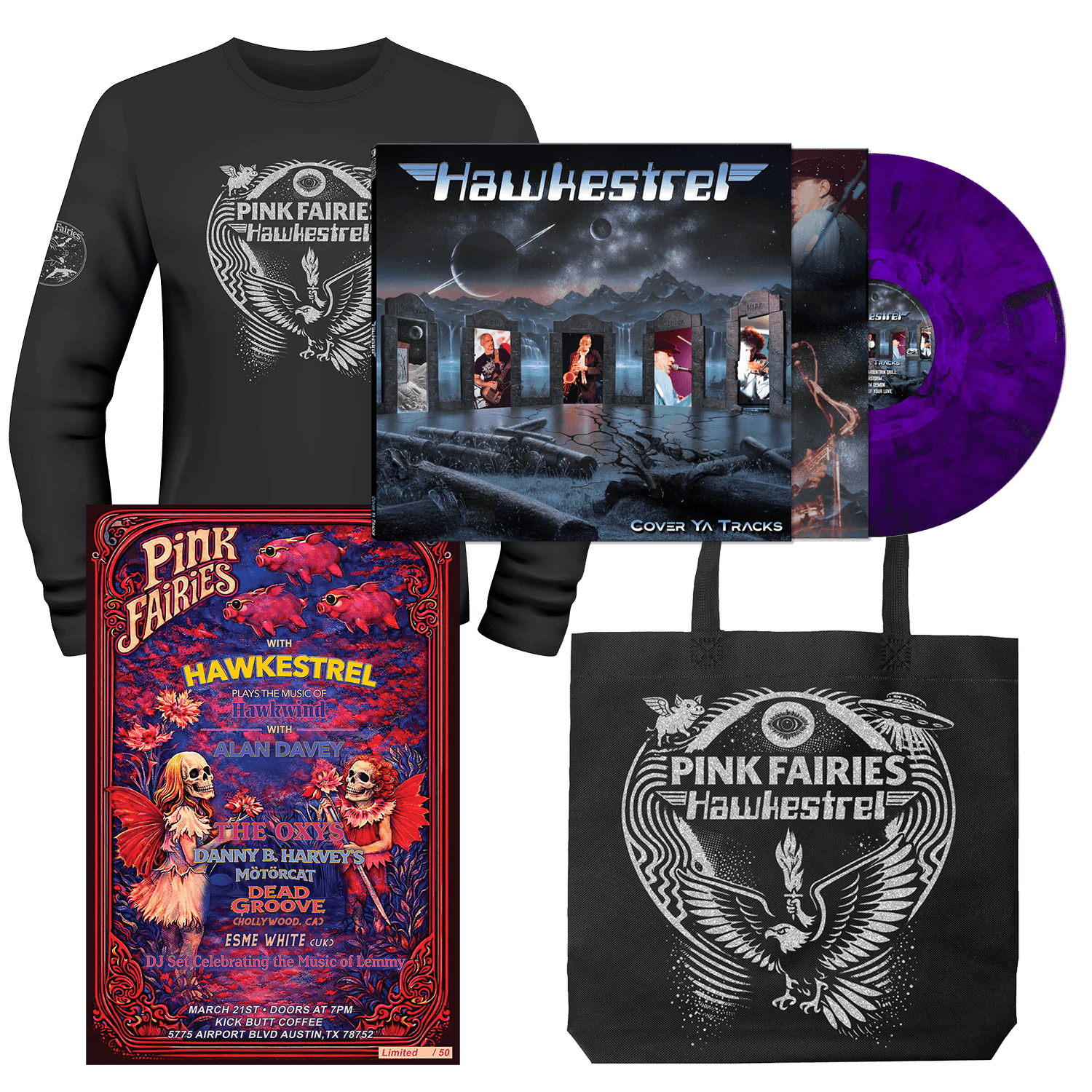 Hawkestrel - Cover Ya Tracks (Vinyl LP/Shirt/Poster/Tote Bag - Bundle)