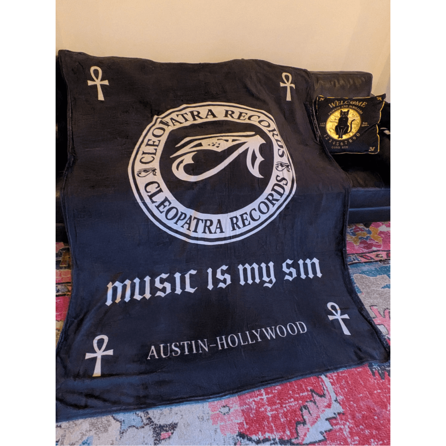 Cleopatra Records - Music is my Sin (Large Flannel Fleece Blanket)