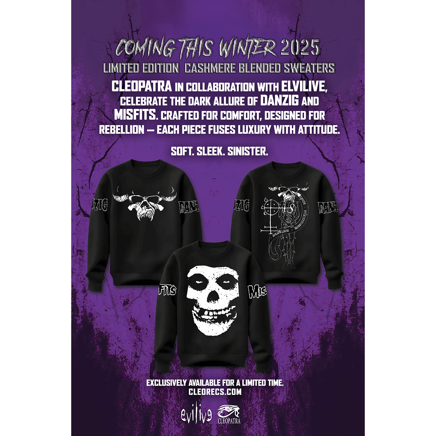 Danzig - Skull (Cashmere Blend Knit Sweater) - Cleopatra Records Danzig - Skull (Cashmere Blend Knit Sweater) - Cleopatra Records